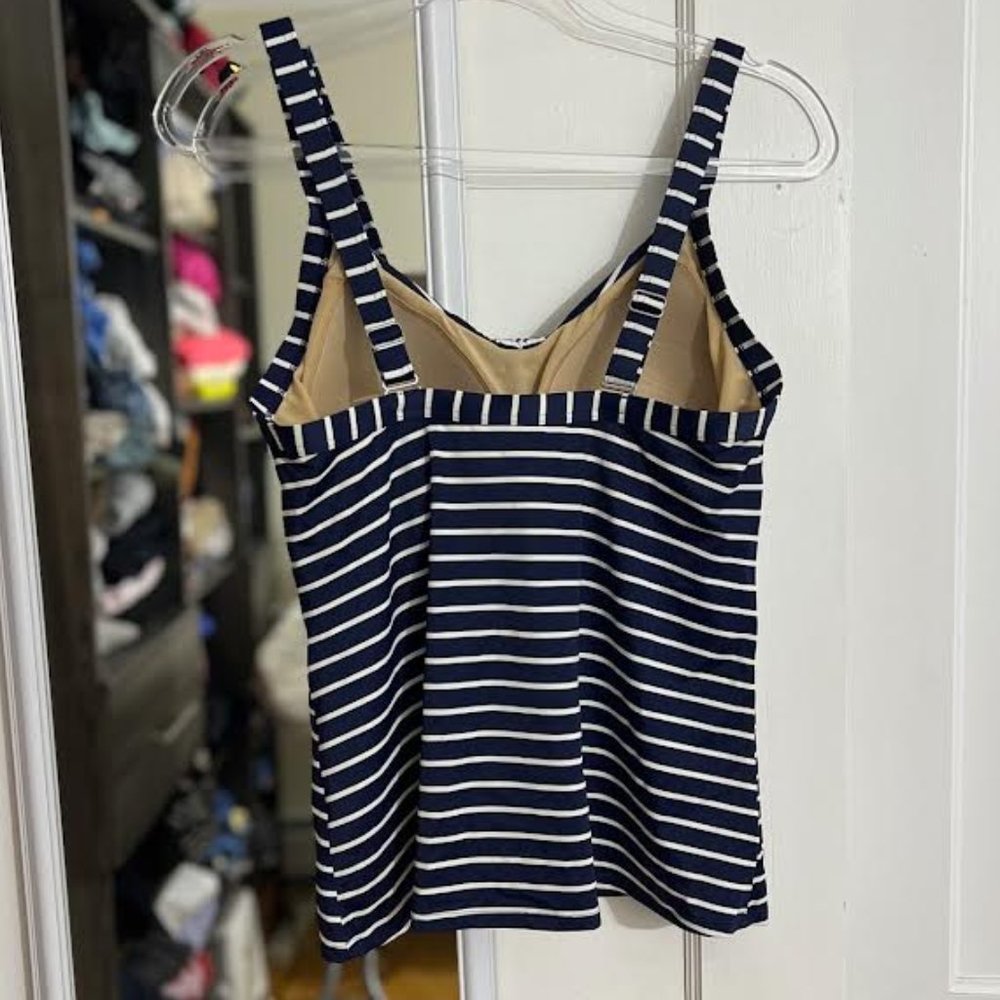 L.L. Bean Navy and White Striped Tankini Top - Size 14 - Picture 3 of 7